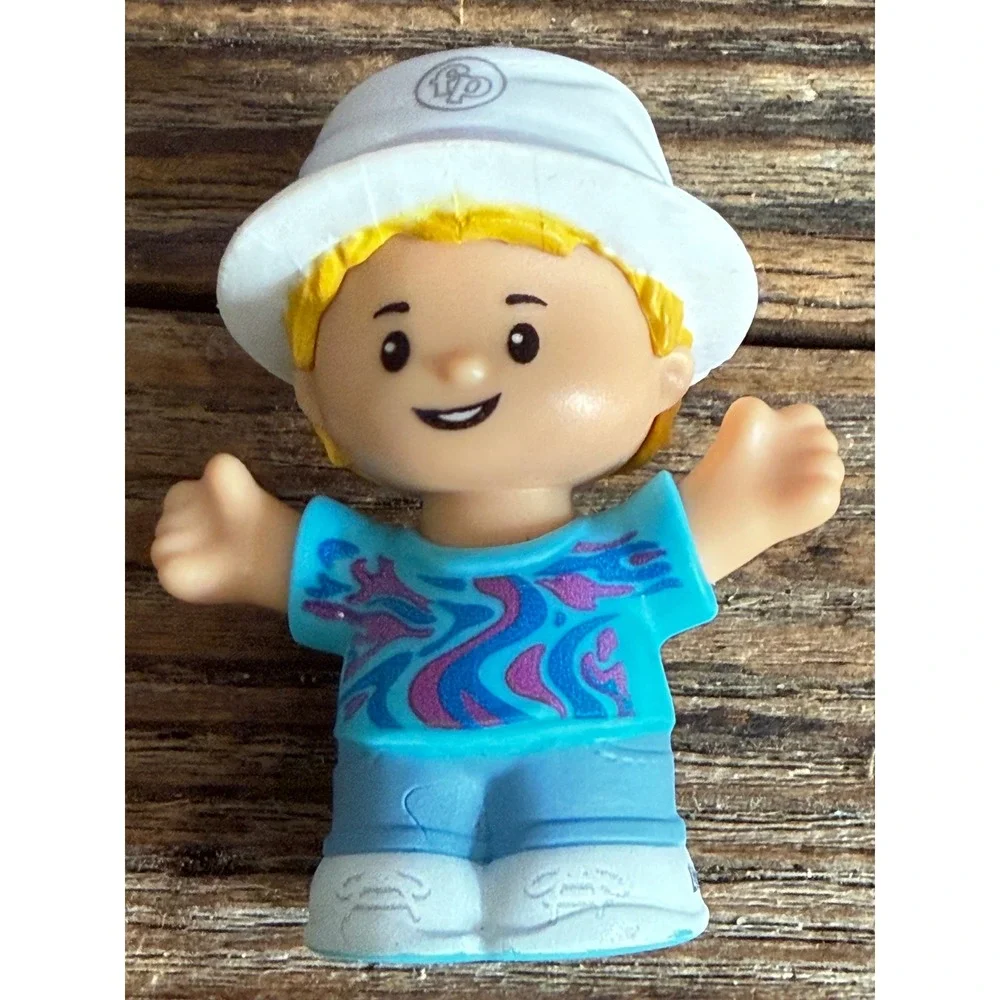FisherPrice Little People Boy Figure White Bucket Hat Blue 90s Swirl Shirt HXC03